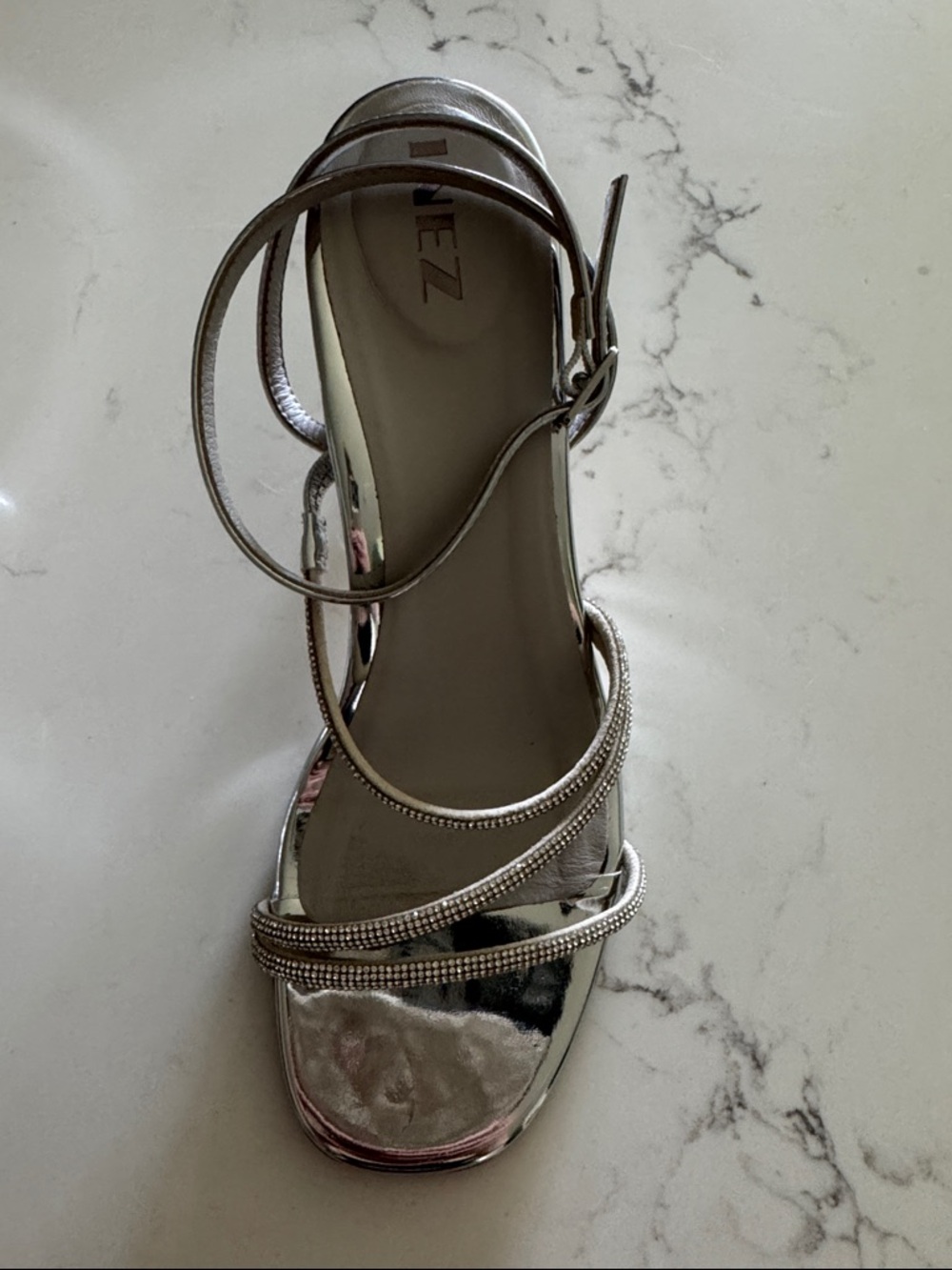 Inez Sofia Crystal Silver Strappy Women's Heels in Size 7.5 - Picture 4 of 15